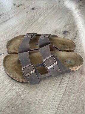 Birkenstock Brown Leather Double-Strap Men's Sandals with Copper Buckles